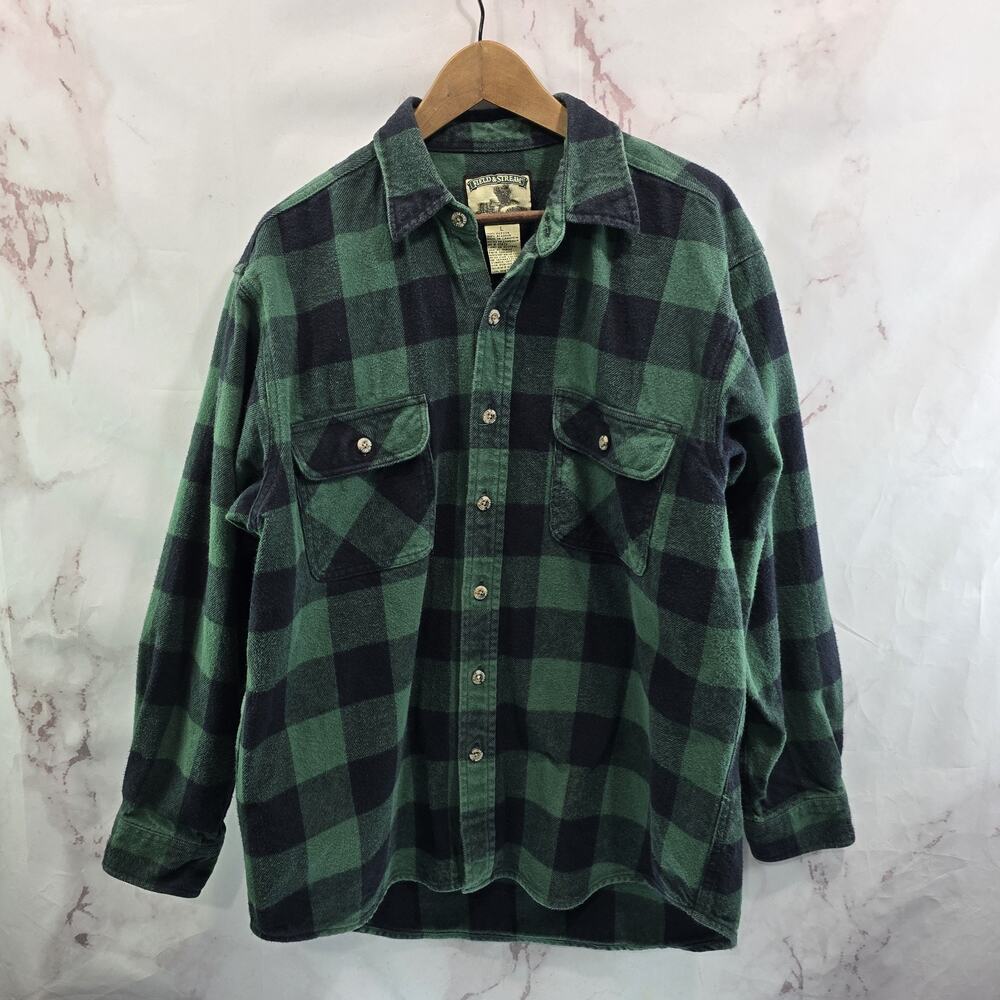 Field & Stream Shirt Mens XXL Green Button Flannel Heavyweight Shacket Chamois